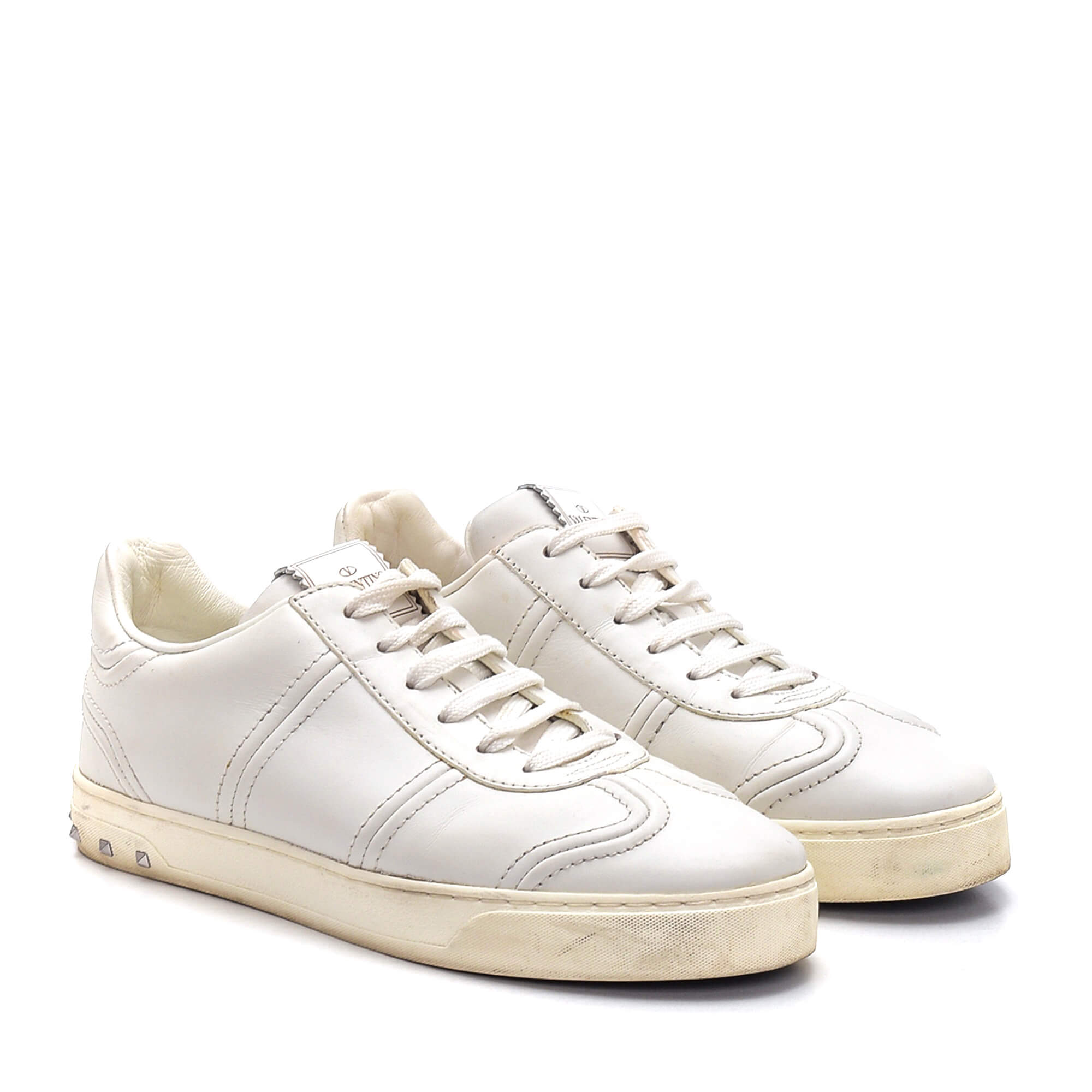 Valentino - White Leather Studded Sneakers 